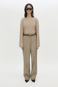 Front view CAMILLA AND MARC Seri Pant in Stone Marle with mid‑rise tailored fit and pintuck detailing.