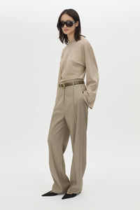 Three‑quarter view CAMILLA AND MARC Seri Pant in Stone Marle with mid‑rise tailored fit and pockets.