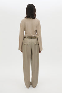 Back view CAMILLA AND MARC Seri Pant in Stone Marle with mid‑rise tailored fit and back pockets.