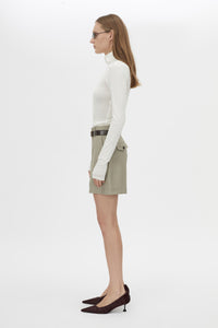 Side view CAMILLA AND MARC Seri Tailored Short in Stone Marle with a mid‑rise tailored cut and buckle detail.