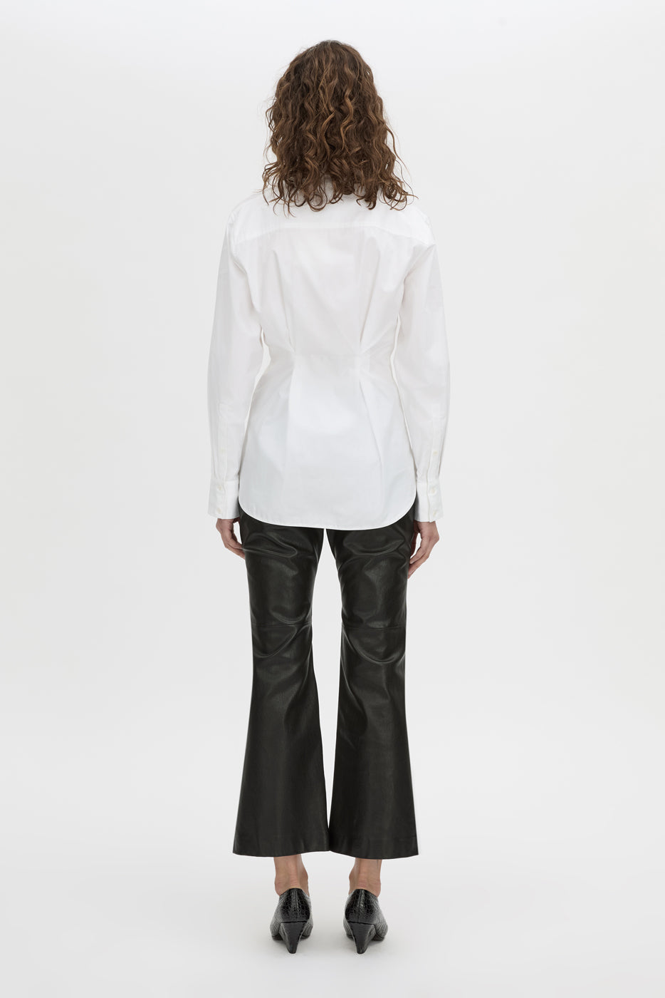 Back view CAMILLA AND MARC Shari Collared Shirt in white with concealed front corozo button placket.