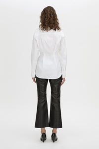 Back view CAMILLA AND MARC Shari Collared Shirt in white with concealed front corozo button placket.