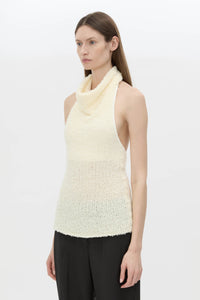 Cropped view CAMILLA AND MARC Silvie Textured Knit Top in soft white with a cowl halter neckline.
