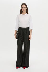 Front-styled view CAMILLA AND MARC relaxed Siona Light Elbow Sleeve Top in soft white.