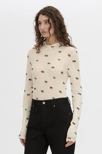 Cropped view CAMILLA AND MARC Siona Printed Long Sleeve Bodysuit with high‑neckline.