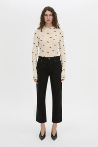 Front view CAMILLA AND MARC Siona Printed Long Sleeve Bodysuit with high‑neckline.