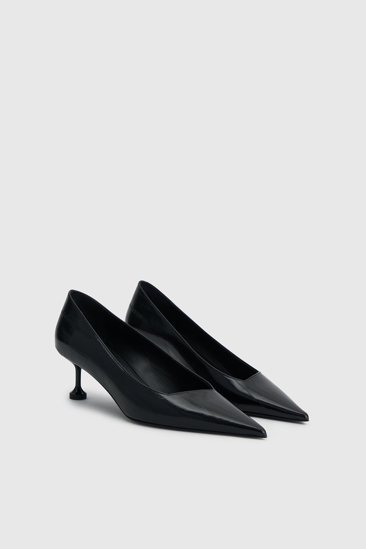 Ghost view CAMILLA AND MARC Siri signature asymmetric low-cut pointed pump in new Italian debossed Eel effect Calf Leather.
