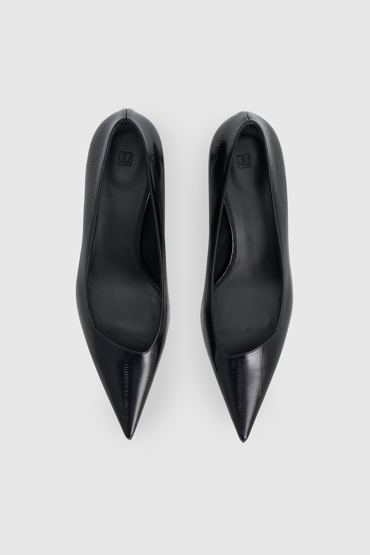 Ghost view CAMILLA AND MARC Siri signature asymmetric low-cut pointed pump in new Italian debossed Eel effect Calf Leather.