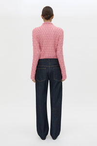 Back view CAMILLA AND MARC Sissil Top in Powder Pink jersey with long sleeves and funnel neck.