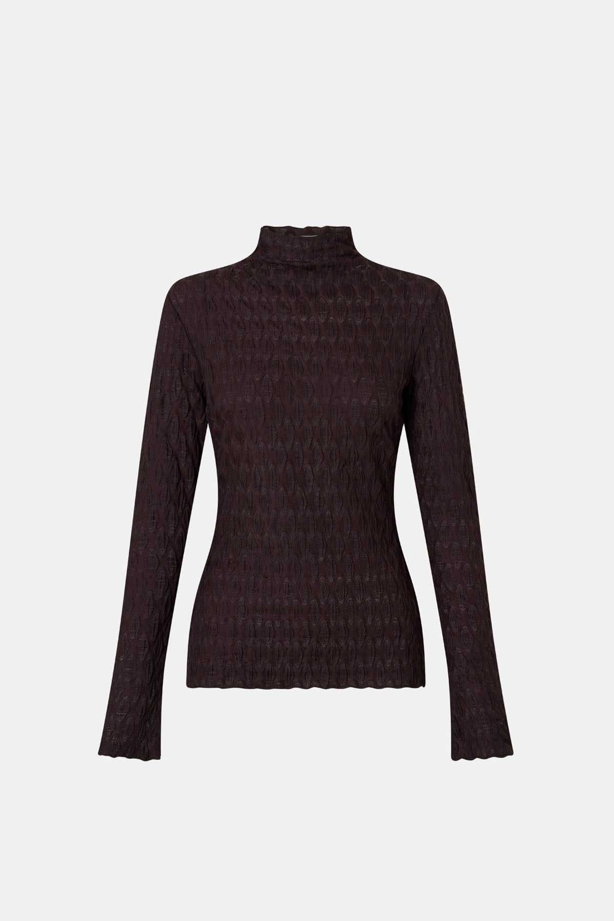 Ghost view CAMILLA AND MARC Sissil Top in Chocolate with long sleeves and funnel neckline.