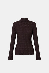 Ghost view CAMILLA AND MARC Sissil Top in Chocolate with long sleeves and funnel neckline.