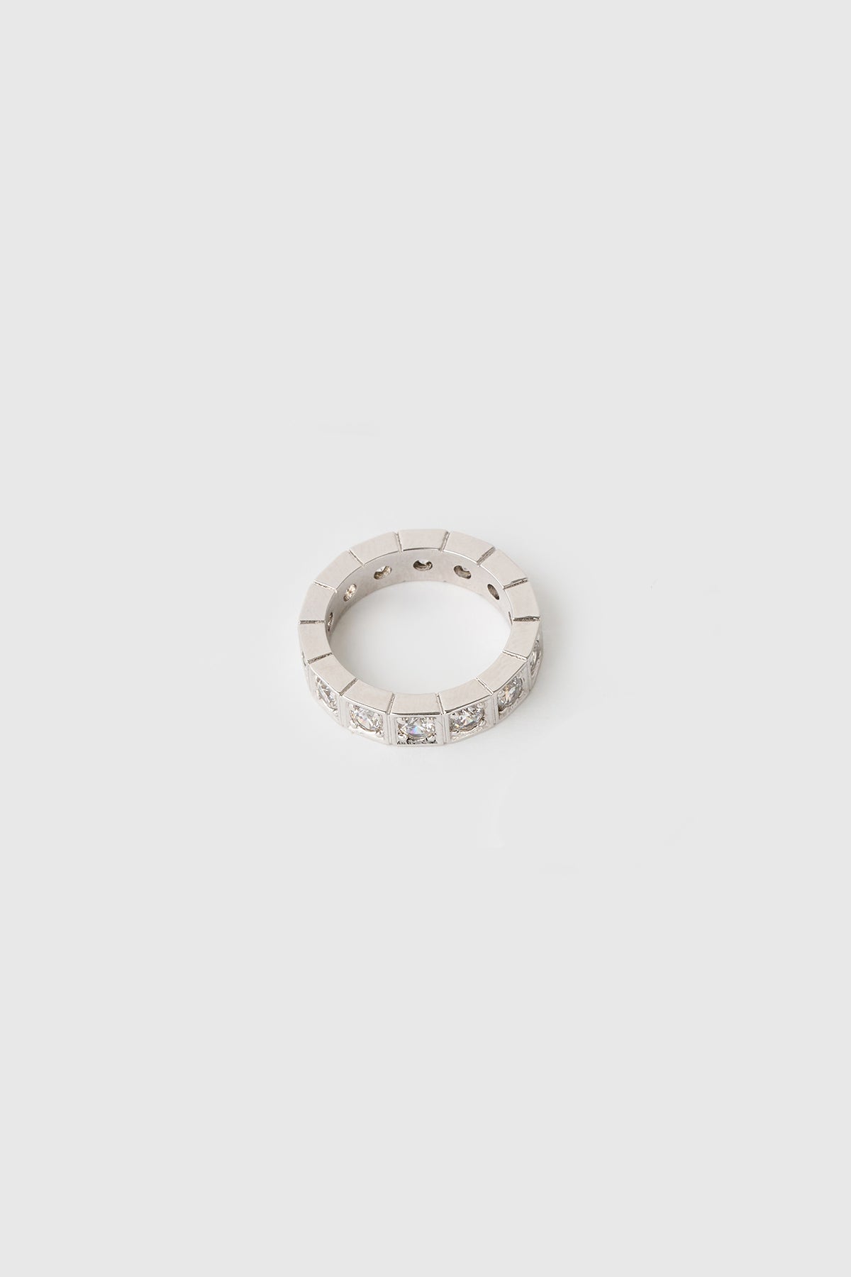 Top ghost view CAMILLA AND MARC Sloane Ring in worn‑look silver finished with cubic zirconia stones.