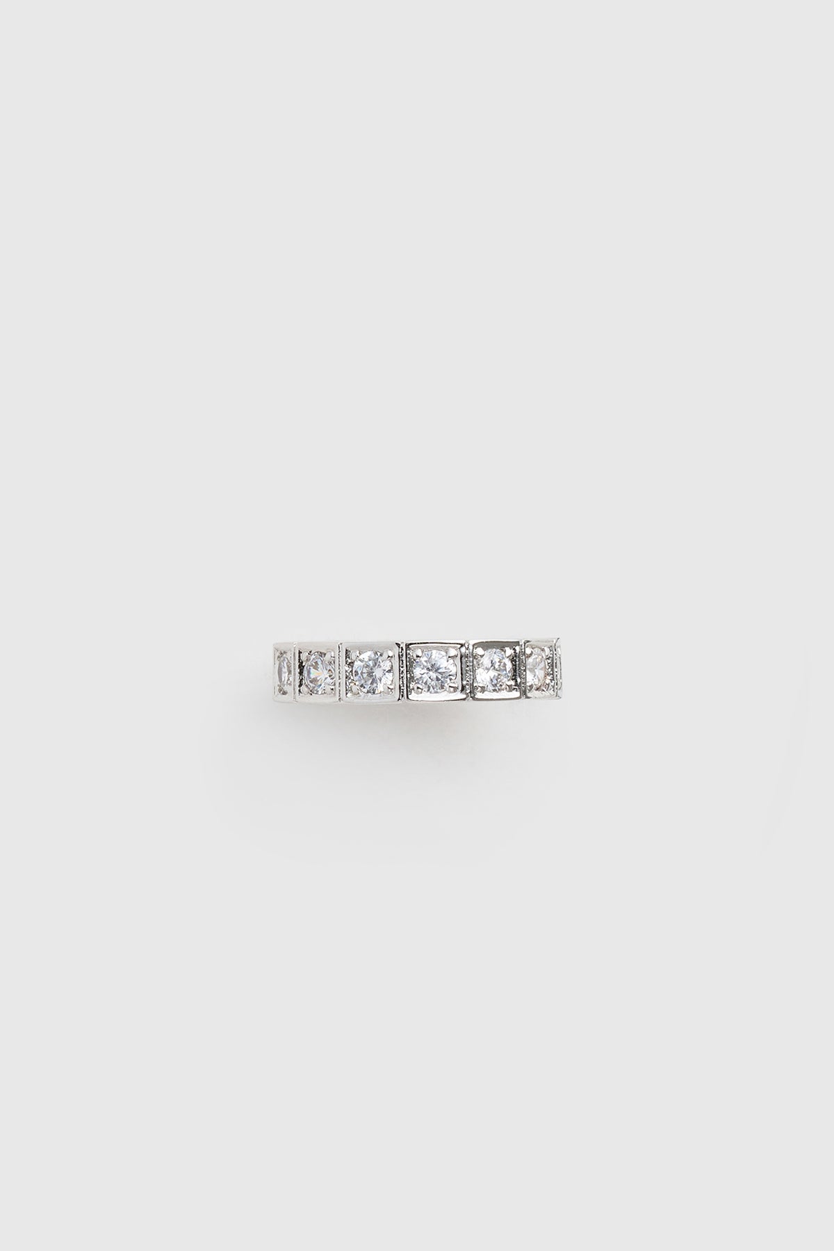 Front ghost view CAMILLA AND MARC Sloane Ring in worn‑look silver finished with cubic zirconia stones.