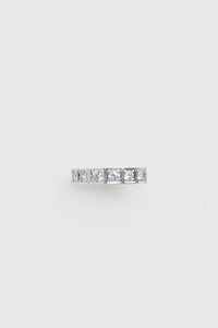 Front ghost view CAMILLA AND MARC Sloane Ring in worn‑look silver finished with cubic zirconia stones.