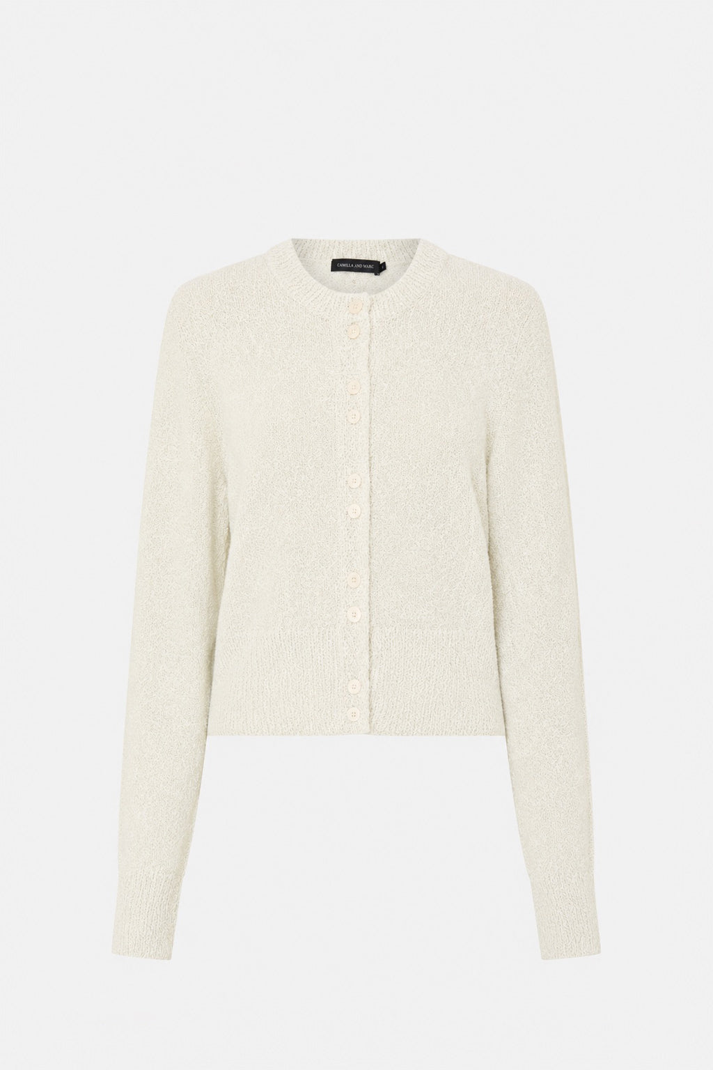 Ghost view CAMILLA AND MARC Soleo Textured Knit Cardigan in cream.