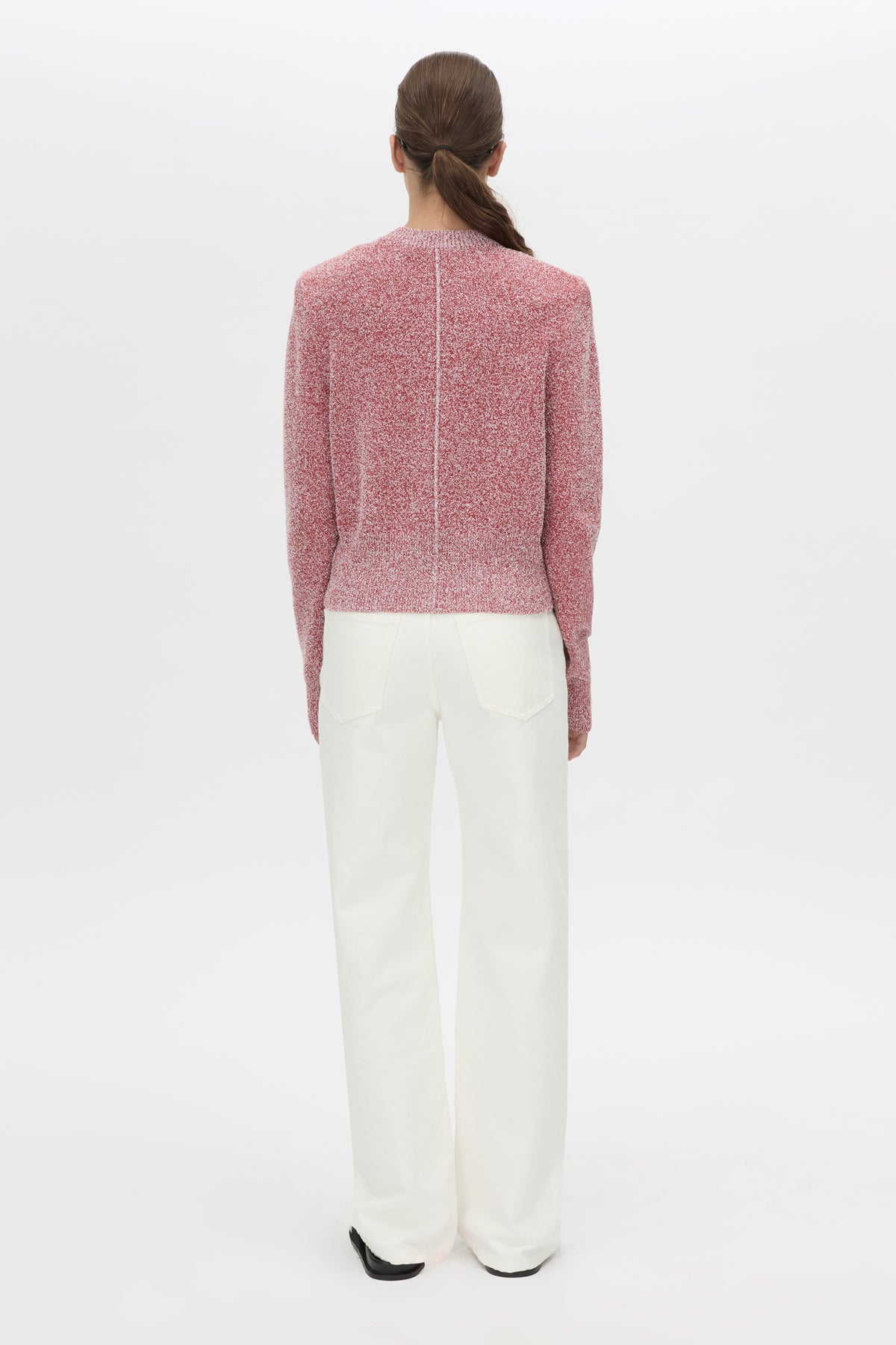 Back view CAMILLA AND MARC Soleo Textured Knit Cardigan in watermelon.