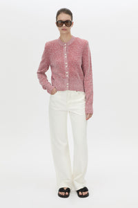 Front-styled view CAMILLA AND MARC Soleo Textured Knit Cardigan in watermelon.