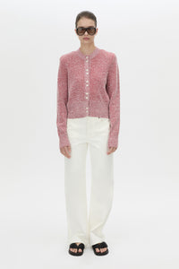 Front view CAMILLA AND MARC Soleo Textured Knit Cardigan in watermelon.