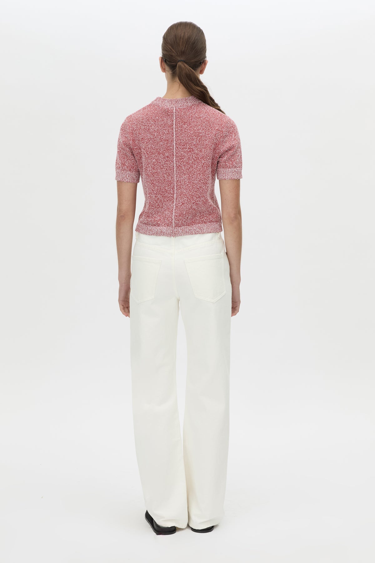Back view CAMILLA AND MARC Soleo Textured Knit T‑Shirt in watermelon.