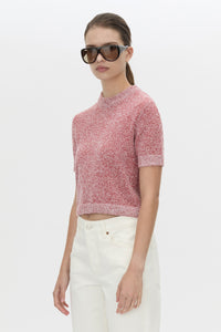 Cropped view CAMILLA AND MARC Soleo Textured Knit T‑Shirt in watermelon.