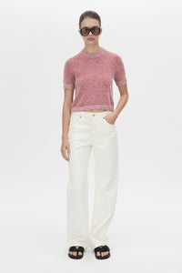 Front-styled view CAMILLA AND MARC Soleo Textured Knit T‑Shirt in watermelon.