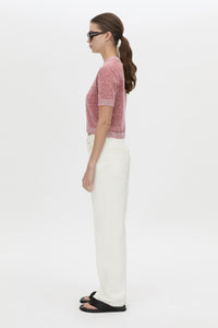 Side view CAMILLA AND MARC Soleo Textured Knit T‑Shirt in watermelon.
