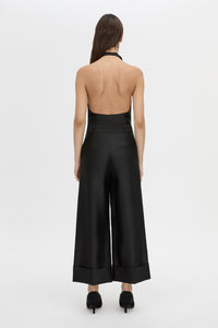 Back view CAMILLA AND MARC Sona Crop Pant in black with wide‑leg culotte design.