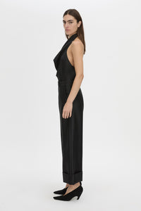 Side view CAMILLA AND MARC Sona Crop Pant in black with wide‑leg culotte design.
