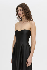 Cropped view CAMILLA AND MARC strapless Sona Maxi Dress in black with structured internal bodice.