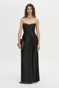 Front view CAMILLA AND MARC strapless Sona Maxi Dress in black with structured internal bodice.