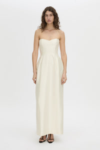 Front view CAMILLA AND MARC strapless Sona Maxi Dress in cream with structured internal bodice.