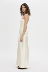 Side view CAMILLA AND MARC strapless Sona Maxi Dress in cream with structured internal bodice.