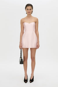 Front view CAMILLA AND MARC strapless Sona Mini Dress in ice pink with structured internal bodice.
