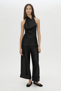 Front-styled view CAMILLA AND MARC Sona Top in black with halter‑neck cowl neckline.