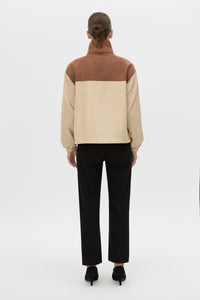 Back view CAMILLA AND MARC Storm Colour Block Pullover in mocha and bone.
