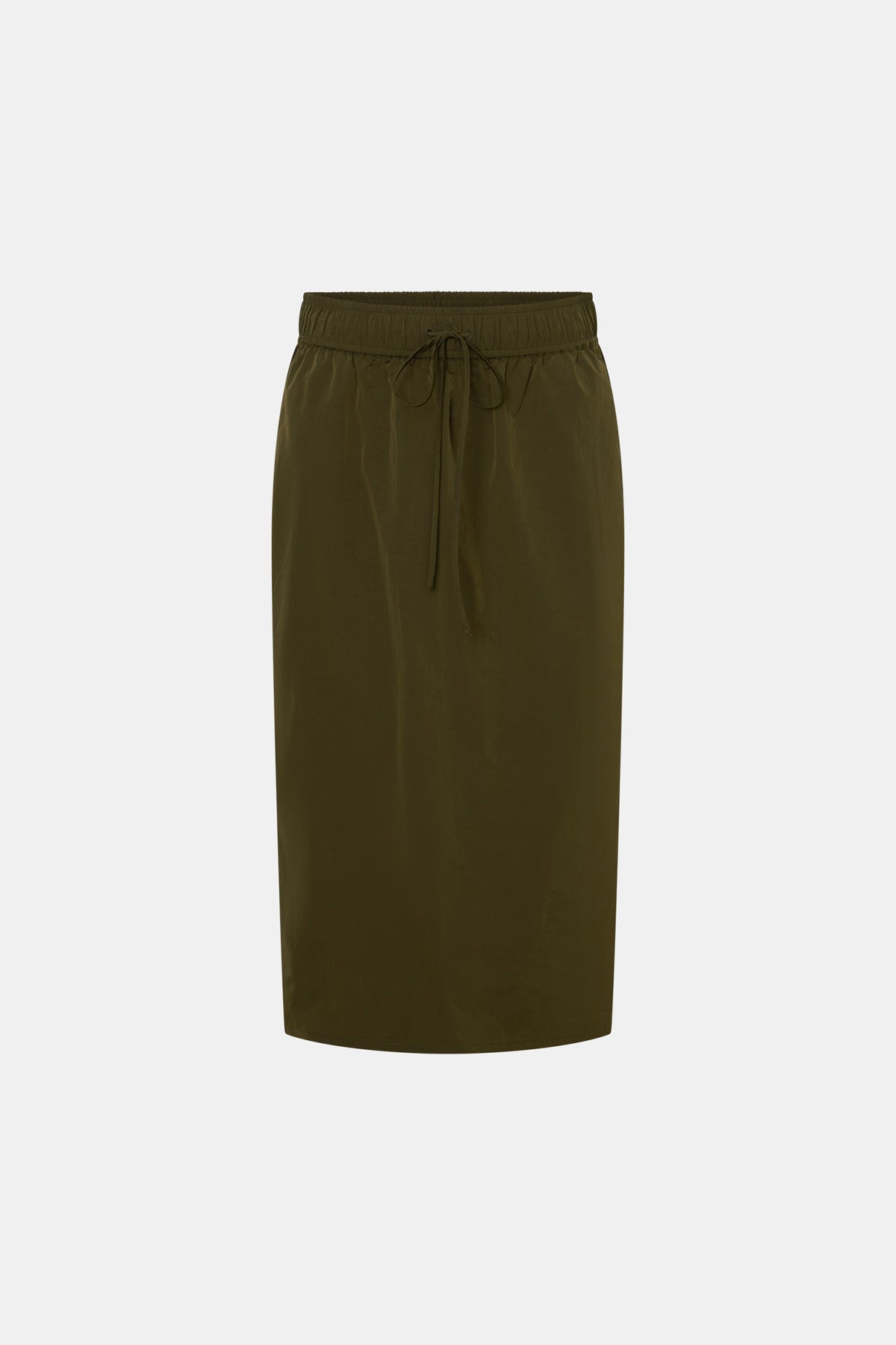 Ghost view CAMILLA AND MARC Storm Midi Skirt in khaki with an elasticated waistband, slanted side pockets and a back vent.