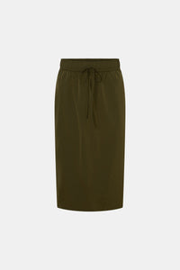 Ghost view CAMILLA AND MARC Storm Midi Skirt in khaki with an elasticated waistband, slanted side pockets and a back vent.