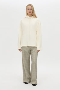 Front view CAMILLA AND MARC Studio Hoodie in White with relaxed long‑sleeve design and hooded silhouette. 