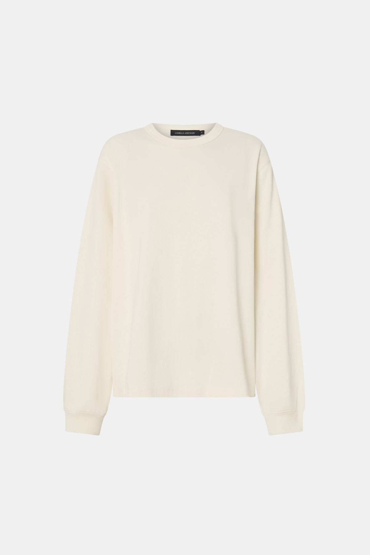 Studio Graphic Long Sleeve Top - CAMILLA AND MARC Studio graphic long sleeve white tee with boucle embroidered monogram