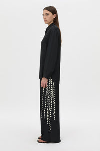 Side view CAMILLA AND MARC Suri Long Sleeve Shirt in black suri print.