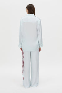 Back view CAMILLA AND MARC Suri Long Sleeve Shirt in blue suri print.