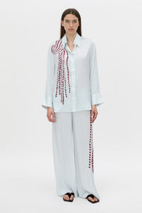 Front view CAMILLA AND MARC Suri Wide-Leg Pant in blue suri print with mid‑rise fit.
