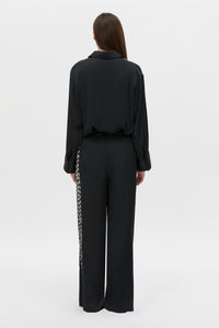 Back view CAMILLA AND MARC Suri Wide-Leg Pant in black suri print with mid‑rise fit.