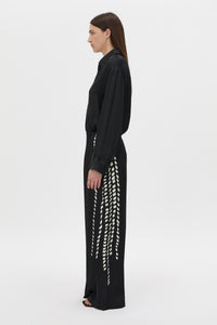 Side view CAMILLA AND MARC Suri Wide-Leg Pant in black suri print with mid‑rise fit.
