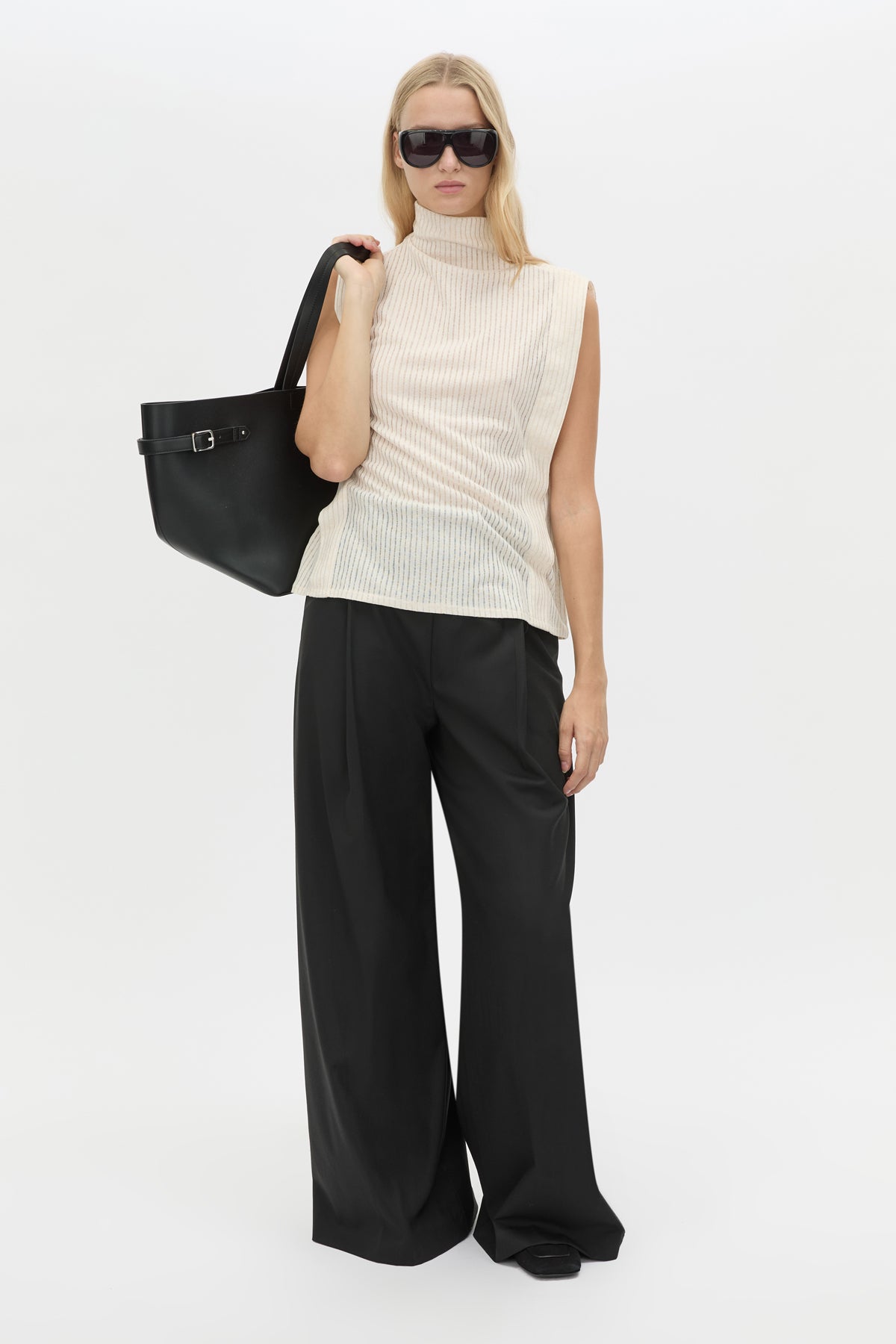 Front view CAMILLA AND MARC Talo Jersey Top in Cream with a boxy sleeveless cut.