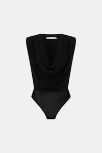 Ghost view CAMILLA AND MARC Taryn Mesh Bodysuit in black with a cowl-plunging neckline.