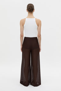 Back view CAMILLA AND MARC high-waisted Tessara Pant in chocolate brown.
