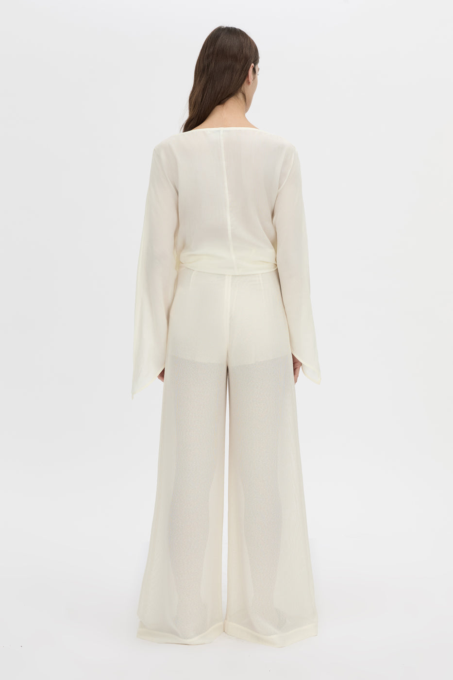 Back view CAMILLA AND MARC high-waisted Tessara Pant in cream.