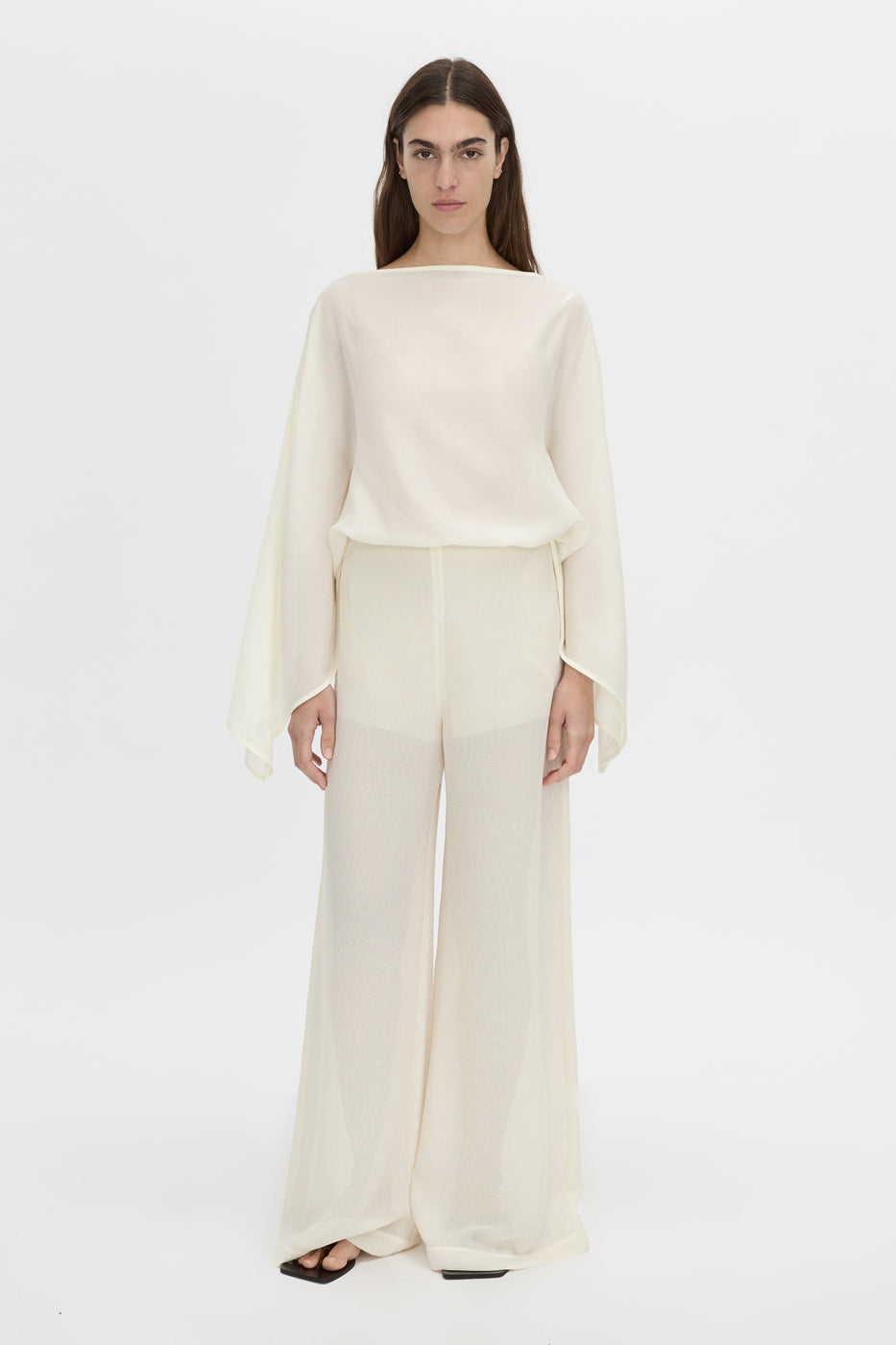 Front-styled view CAMILLA AND MARC high-waisted Tessara Pant in cream.