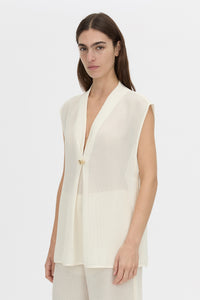 Cropped view CAMILLA AND MARC Tessara Relaxed Top in cream with cinched V‑neckline.